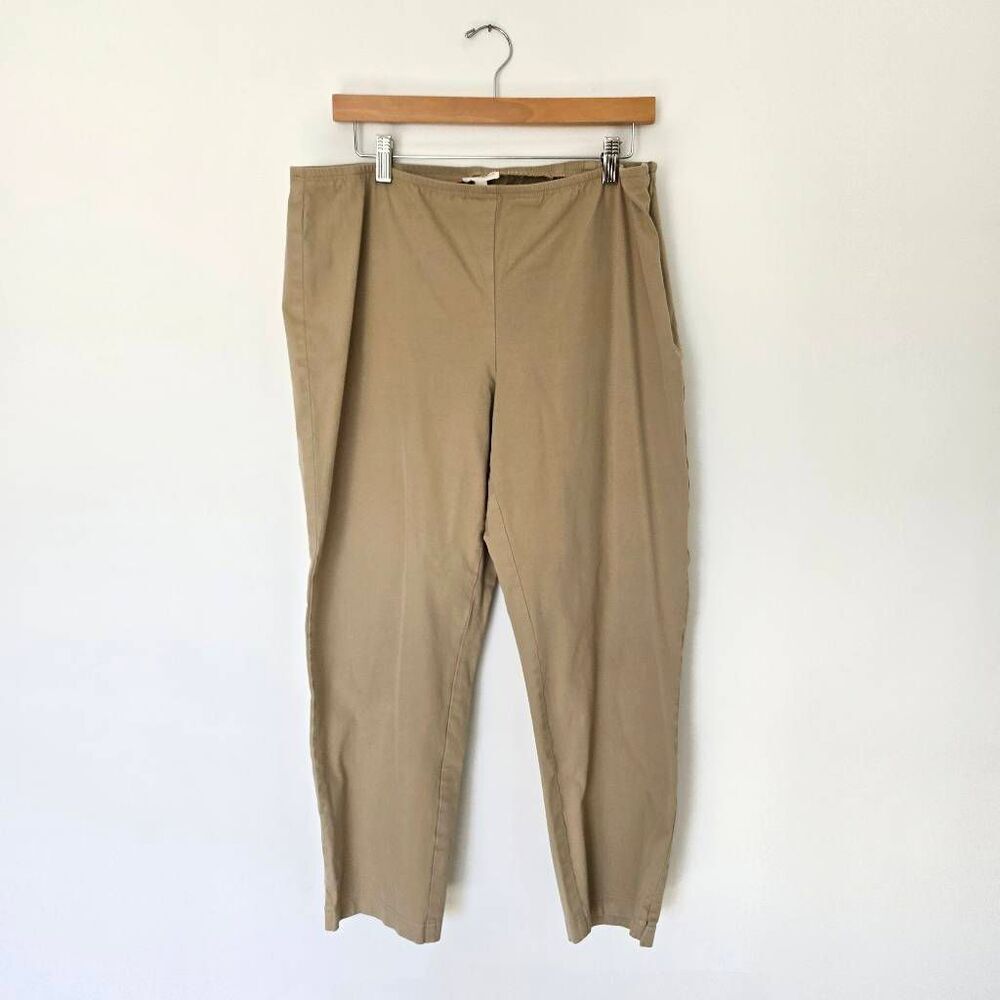 Eileen Fisher Ankle Pants Women's XL Beige Elastic Waist‎ Zipped Pockets Stretch